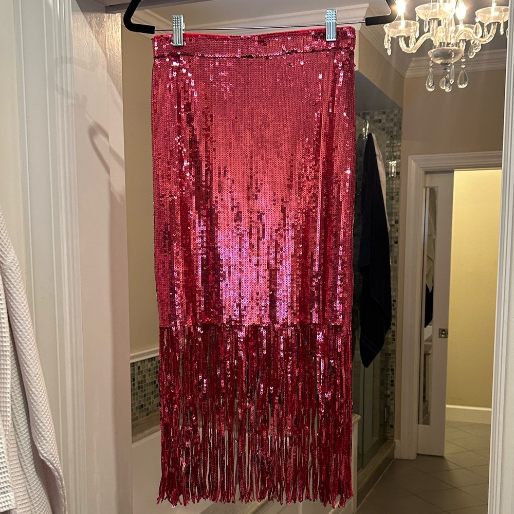NWT H&M Pink Fringe Sequin Skirt